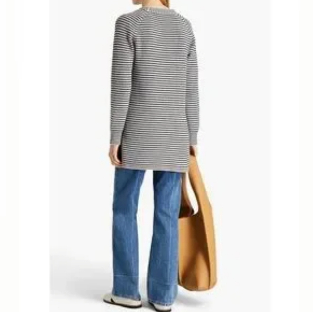 A.L.C. Caspian Striped Cardigan Patch Pockets Oversized Italian Yarn Size Small - Picture 3 of 14